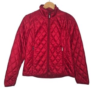 Lands End Primaloft Womens Red Quilted Packable Full Zip Lightweight Jacket XS P